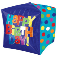 Шарик в форме куба с надписью Happy birthday (яркий горошек)