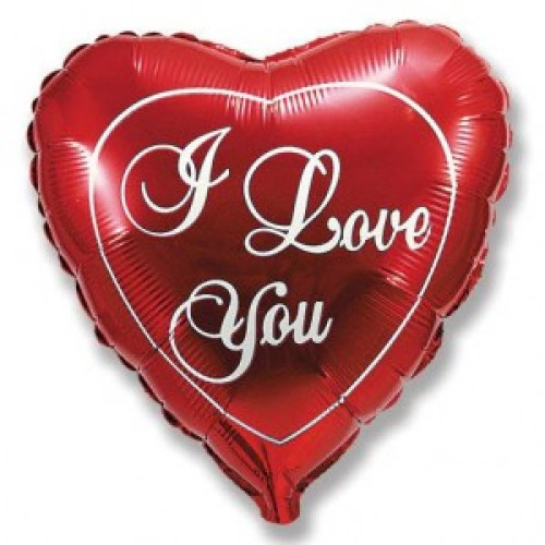 Фольгированный шар в форме сердца и надписью I love you