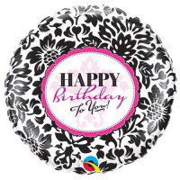 Фольгована куля з чорно-малиновим написом Happy birthday