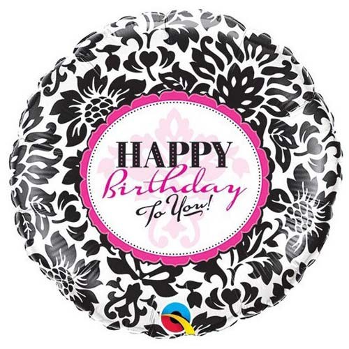 Фольгована куля з чорно-малиновим написом Happy birthday