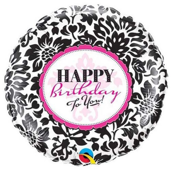 Фольгована куля з чорно-малиновим написом Happy birthday
