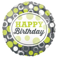 Фольгована куля із салатовими кружальцями (Happy birthday)