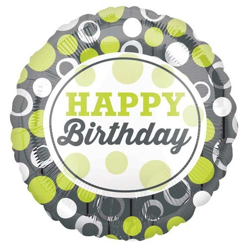 Фольгована куля із салатовими кружальцями (Happy birthday)