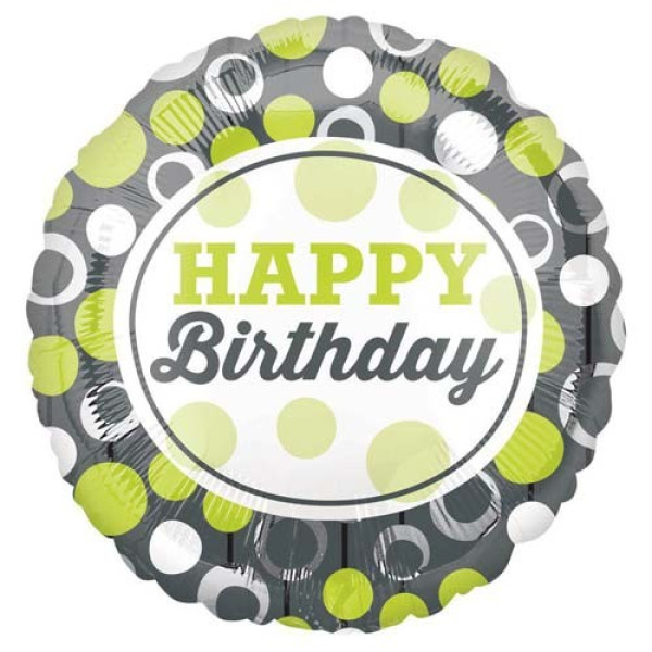 Фольгована куля із салатовими кружальцями (Happy birthday)