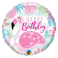 Фольгированный шар Happy birthday (розовый фламинго)