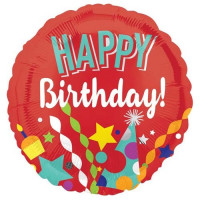 Кулька на червоному тлі з написом Happy Birthday