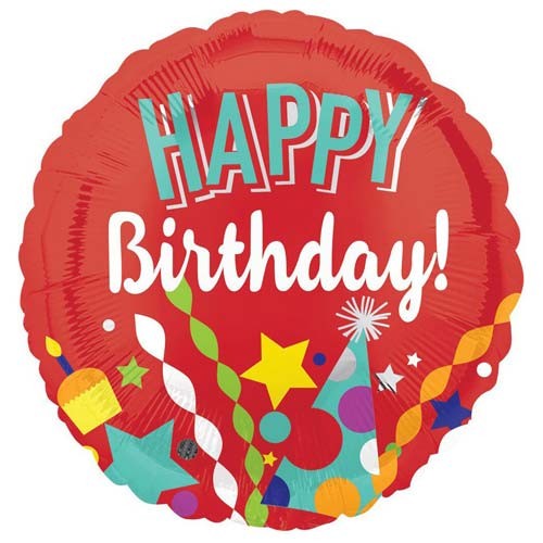 Кулька на червоному тлі з написом Happy Birthday