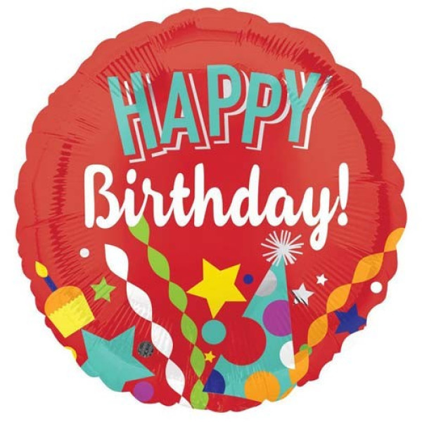 Шарик на красном фоне с надписью Happy Birthday