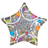 Фольгированный шар Happy birthday (голографические звезды)