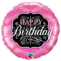 Фольгированный круглый шар Happy birthday розовый фон