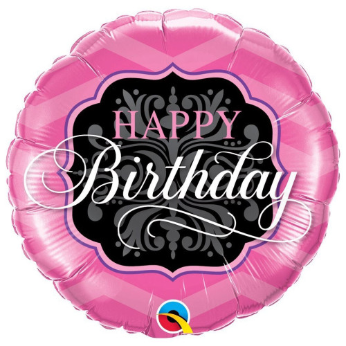 Фольгована кругла куля Happy birthday рожевий фон