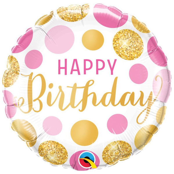 Фольгована куля Happy birthday (золотий горошок)