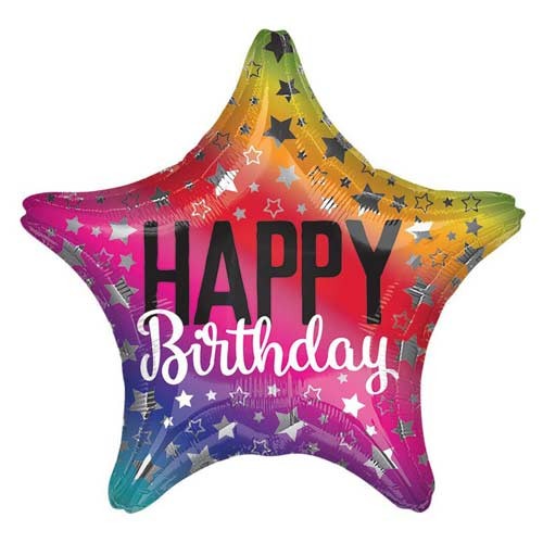 Фольгована куля у формі зірки Happy birthday (райдужна)