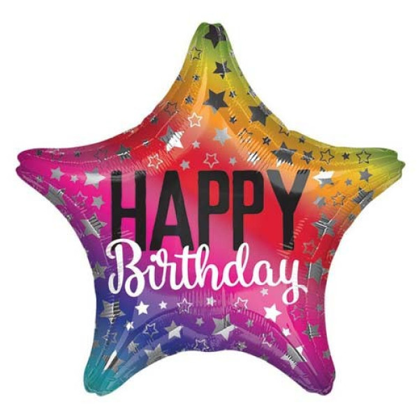 Фольгована куля у формі зірки Happy birthday (райдужна)