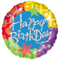 Фольгована куля Happy birthday (яскравий серпантин)