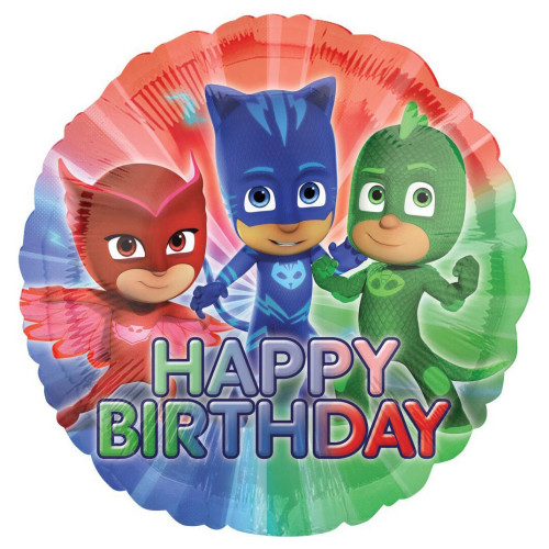 Фольгированный круглый шар Happy birthday (Герои в масках)