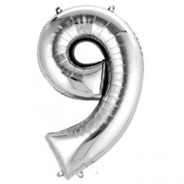 Серебристая цифра 9 (85см)