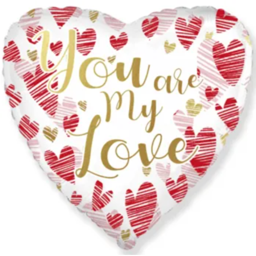 Фольгированное сердце с надписью "You are my love" Ты моя любовь